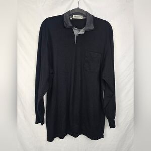 Bullock & Jones Italy Black Wool Preppy Knit Men's Long Sleeve Polo Shirt sz M
